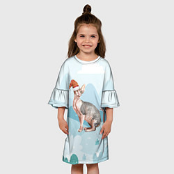 Платье клеш для девочки Новогодний сфинкс кот, цвет: 3D-принт — фото 2