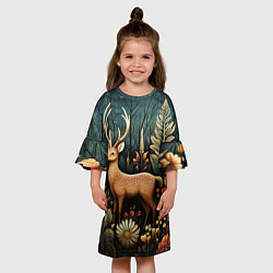 Платье клеш для девочки Лесной олень в стиле фолк-арт, цвет: 3D-принт — фото 2