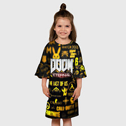 Платье клеш для девочки Doom золотые логотипы игр, цвет: 3D-принт — фото 2