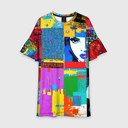 Платье клеш для девочки Лоскутное одеяло - поп-арт, цвет: 3D-принт