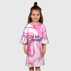 Платье клеш для девочки I am kenough - розовые разводы краски, цвет: 3D-принт — фото 2