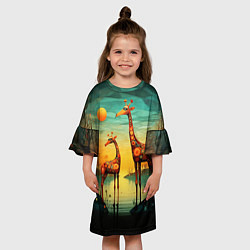 Платье клеш для девочки Жирафы в стиле фолк-арт, цвет: 3D-принт — фото 2