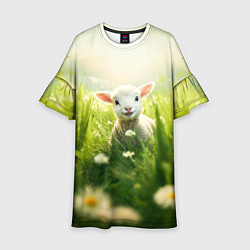 Платье клеш для девочки Овечка в траве, цвет: 3D-принт