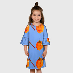 Платье клеш для девочки Тыква с топором-Хэллоуин, цвет: 3D-принт — фото 2