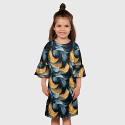 Платье клеш для девочки Перья желтые серые паттерн, цвет: 3D-принт — фото 2