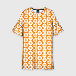 Платье клеш для девочки Паттерн ромашки на оранжевом, цвет: 3D-принт