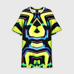 Платье клеш для девочки Mirror abstract composition - неон, цвет: 3D-принт