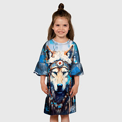 Платье клеш для девочки Волк индеец, цвет: 3D-принт — фото 2