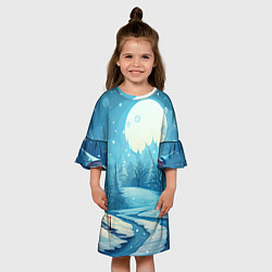 Платье клеш для девочки Новогодний пейзаж природа, цвет: 3D-принт — фото 2