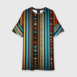Платье клеш для девочки Этнический паттерн в вертикальную полоску, цвет: 3D-принт