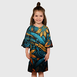Платье клеш для девочки Узор с растительными элементами, цвет: 3D-принт — фото 2