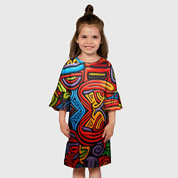 Платье клеш для девочки Разноцветный узор в стиле абстракционизм, цвет: 3D-принт — фото 2