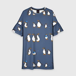 Платье клеш для девочки Забавное семейство пингвинов, цвет: 3D-принт