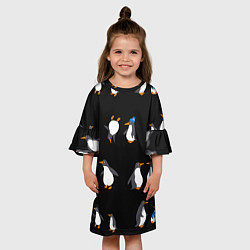 Платье клеш для девочки Веселая семья пингвинов, цвет: 3D-принт — фото 2