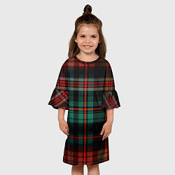 Платье клеш для девочки Красно-зелёная шотландская клетка, цвет: 3D-принт — фото 2
