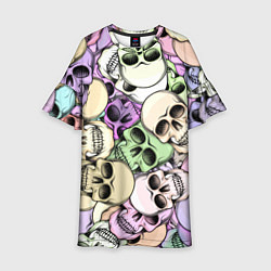 Платье клеш для девочки Разноцветные черепа паттерн, цвет: 3D-принт