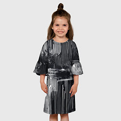 Платье клеш для девочки Белые полосы на чёрном фоне киберпанк, цвет: 3D-принт — фото 2