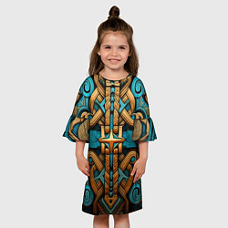 Платье клеш для девочки Орнамент в норвежском стиле, цвет: 3D-принт — фото 2