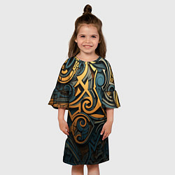 Платье клеш для девочки Абстрактный узор в викингском стиле, цвет: 3D-принт — фото 2