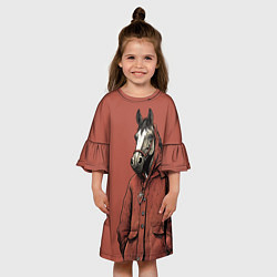 Платье клеш для девочки Конь в красном пальто, цвет: 3D-принт — фото 2