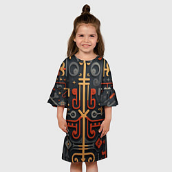 Платье клеш для девочки Абстрактный паттерн в славянском стиле на тёмном ф, цвет: 3D-принт — фото 2