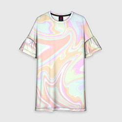 Платье клеш для девочки Бледные разлитые краски абстракция, цвет: 3D-принт