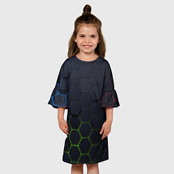Платье клеш для девочки Абстрактный фон чёрные соты, цвет: 3D-принт — фото 2