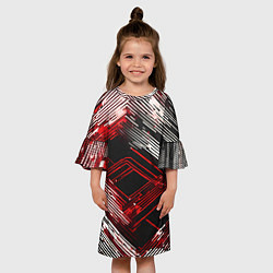 Платье клеш для девочки Киберпанк линии белые и красные, цвет: 3D-принт — фото 2
