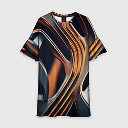 Платье клеш для девочки Слияние красок оранжевого и чёрного абстракция, цвет: 3D-принт