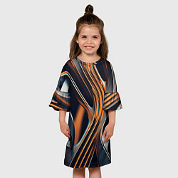 Платье клеш для девочки Слияние красок оранжевого и чёрного абстракция, цвет: 3D-принт — фото 2