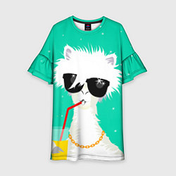 Платье клеш для девочки Лама - альпака на чиле, цвет: 3D-принт