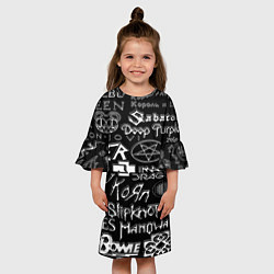 Платье клеш для девочки Логотипы рок групп металические, цвет: 3D-принт — фото 2