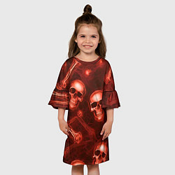 Платье клеш для девочки Красные черепа и кости, цвет: 3D-принт — фото 2