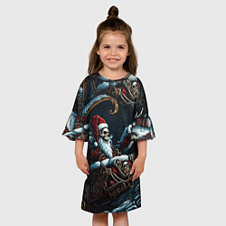 Платье клеш для девочки Новогодний патерн со скелетом Санты, цвет: 3D-принт — фото 2