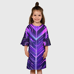 Платье клеш для девочки Фиолетовые неон полосы киберпанк, цвет: 3D-принт — фото 2