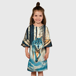 Платье клеш для девочки Волк в темном лесу, цвет: 3D-принт — фото 2