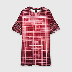 Платье клеш для девочки Красные неоновые полосы киберпанк, цвет: 3D-принт