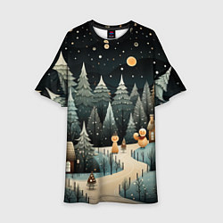 Платье клеш для девочки Волшебная ночь в деревне, цвет: 3D-принт