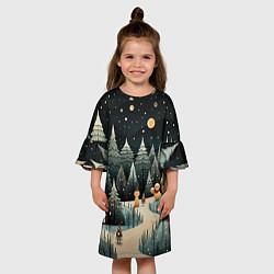 Платье клеш для девочки Волшебная ночь в деревне, цвет: 3D-принт — фото 2