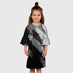 Платье клеш для девочки Герб РФ - серый монохромный, цвет: 3D-принт — фото 2