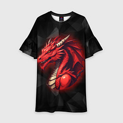 Платье клеш для девочки Красный дракон на полигональном черном фоне, цвет: 3D-принт