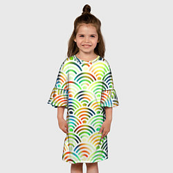 Платье клеш для девочки Белая рыба - чешуя-волна, цвет: 3D-принт — фото 2