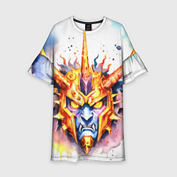 Детское платье Агрессивный оранжевый робот акварель