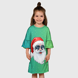 Платье клеш для девочки Дед Мороз в очках, цвет: 3D-принт — фото 2