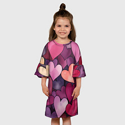 Платье клеш для девочки Много акварельных сердец, цвет: 3D-принт — фото 2