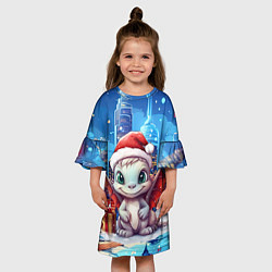 Платье клеш для девочки Дракон снежное пламя, цвет: 3D-принт — фото 2