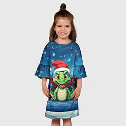 Платье клеш для девочки Малыш новогодний дракончик 2024, цвет: 3D-принт — фото 2