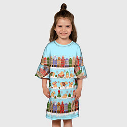 Платье клеш для девочки Капибара с семьей на прогулке, цвет: 3D-принт — фото 2