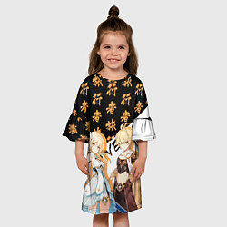 Платье клеш для девочки Итэр и Люмин - Геншин Импакт, цвет: 3D-принт — фото 2