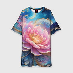 Платье клеш для девочки Цветок в космосе, цвет: 3D-принт